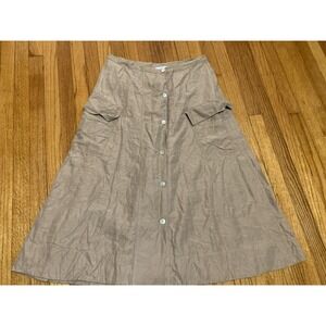 Vince Utility Button Down Linen Khaki Midi Skirt 14 Beach Cargo Boho MSRP $425